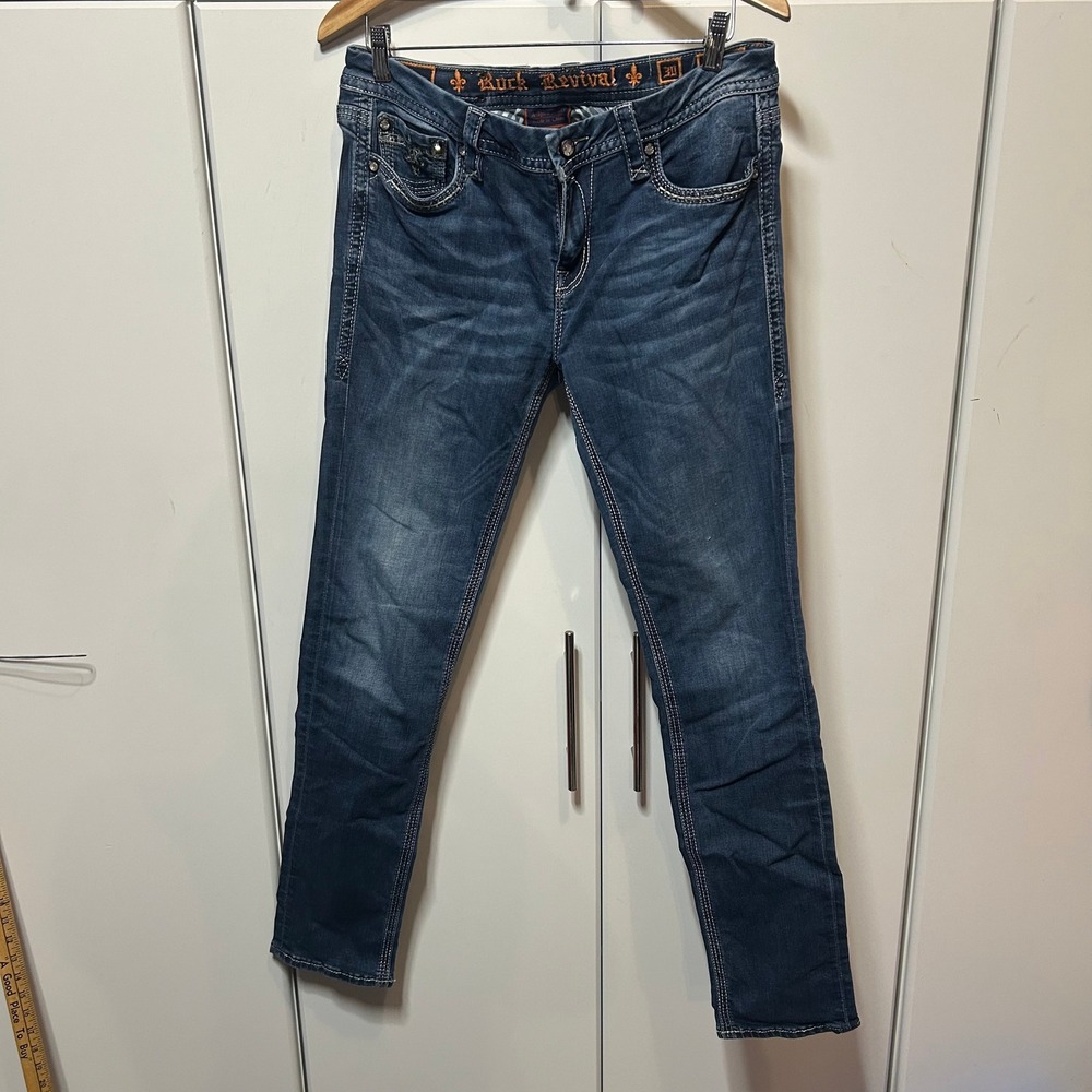Rock Revival Womens Skinny Jeans Dark Wash Embroidered Pockets Size 30 ES4385S3L